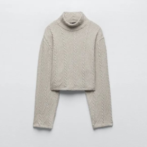 Zara Cable-Knit Sweater Beige (S) - Picture 2 of 10